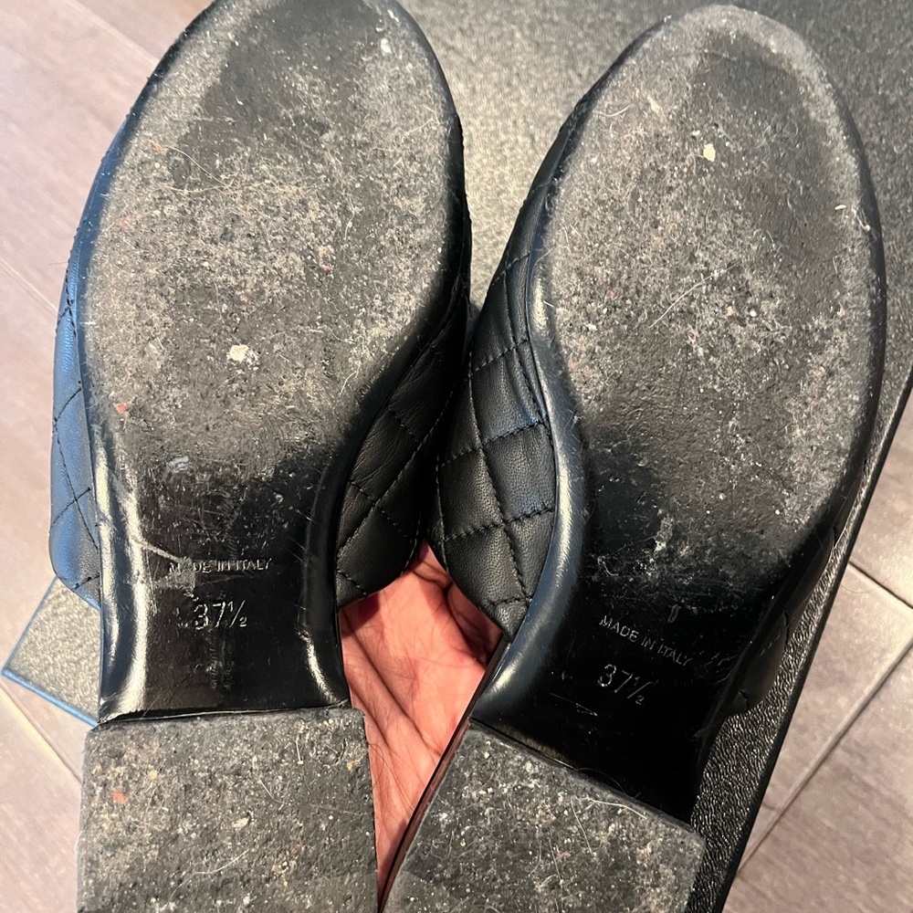 CHANEL Black Quilted Leather & Patent Cap-Toe Chain Mules - Picture 3 of 6